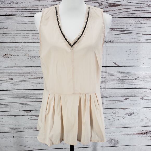 Calvin Klein Peach V-Neck Embellish Peplum Top Size Medium - Picture 2 of 13